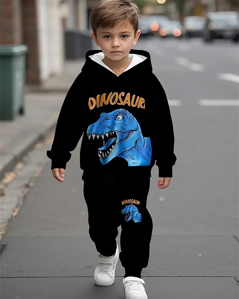 Jongens 3D Dinosaurus Set met capuchon en joggingbroek Sportoutfit Trainingspakken Lange mouw Lente Herfst Dagelijks Basic Casual Kinderen 4-12 jaar Capuchon Buiten Vakantie Sport Getailleerd 2025 - $26.99 –P5