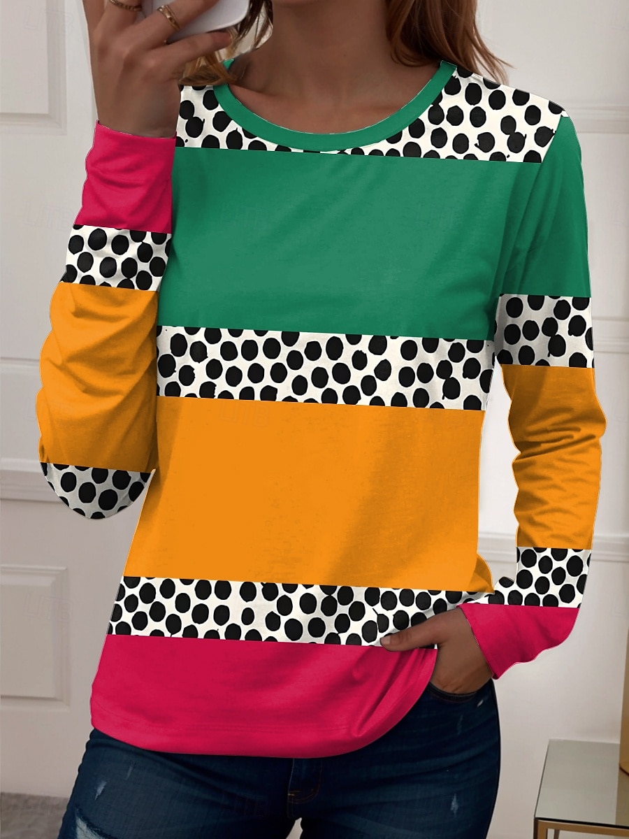 Kvinnors T-shirt Långärmad Crew Neck Långärmad Tunika Grafisk Geometrisk Vintage Avslappnad Regelbundna Toppar Dagligt Tryck Rosa Blå Lila Grön Vår Höst Förhösten 2026 - $24.99 –P3