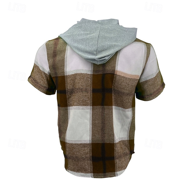 Per uomo Camicia Camicia Estiva Camicia casual Camicia da Spiaggia Camicia con Bottoni Rosso Blu Marrone Verde Manica Corta Plaid Con Cappuccio Vacanza Camicia hawaiana Tasca Abbigliamento Poliestere del 2025 a $20.99 –P15