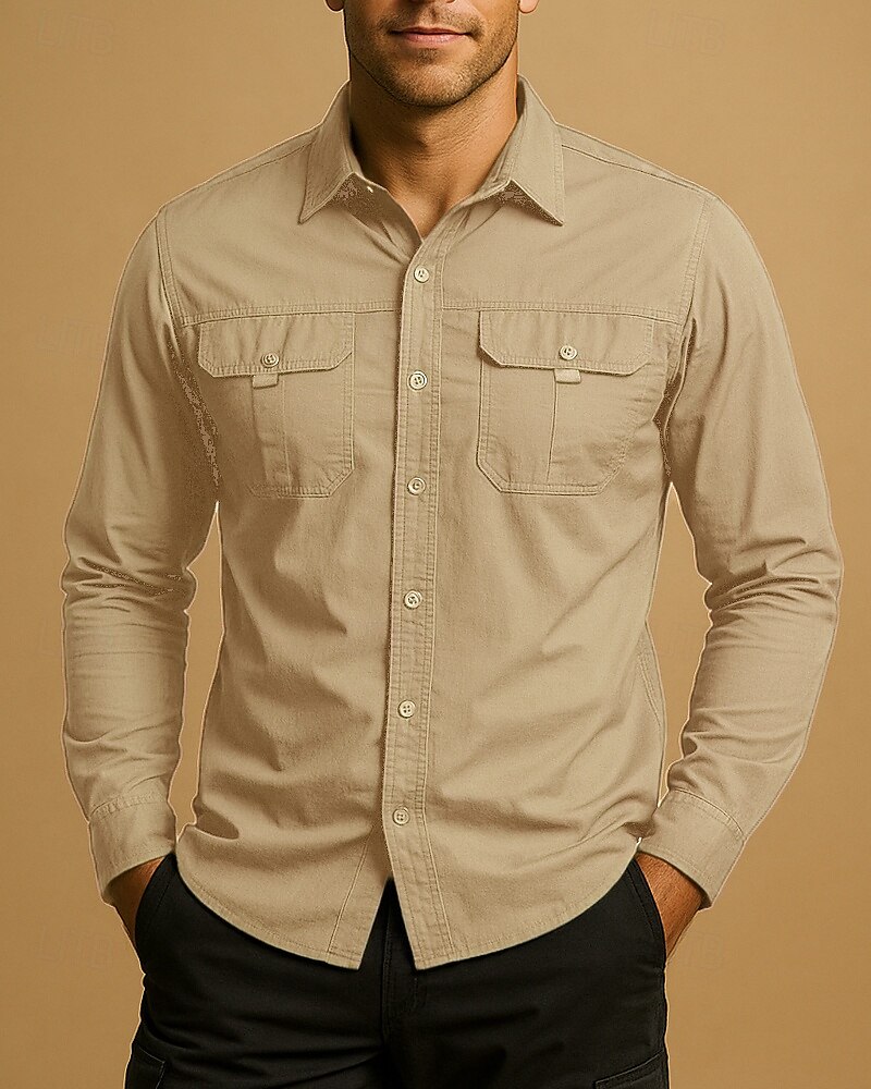 Per uomo camicia cargo Camicia da escursionismo Camicia militare Manica Lunga Collo ripiegato Maglietta Top Esterno Asciugatura Rapida Leggero Traspirante Cotone Nero Verde militare Cachi Caccia del 2025 a $26.99 –P4
