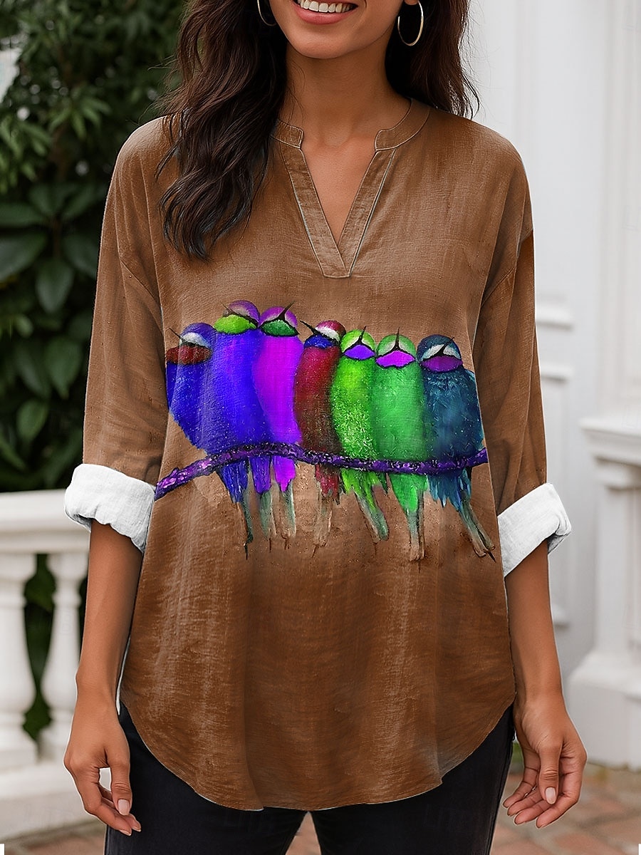 Femmes Chemisier Graphique Animal ancien Quotidien Élégant manche longue Col en V Hauts Réguliers Quotidien Fête Tenue de plage Imprimé Bleu Violet Marron Vert Printemps Automne de 2025 ? $24.99 –P4