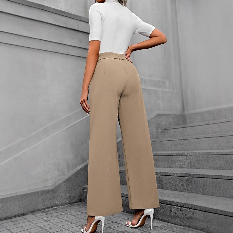 Per donna Gamba larga Pantaloni Eleganti Streetwear Casual Lunghezza intera Naturale Semplice Elastico in vita Confortevole All'aperto Vacanza Ferie Marrone rossastro Rosso violaceo Cenere Grigio del 2025 a $27.99 –P5