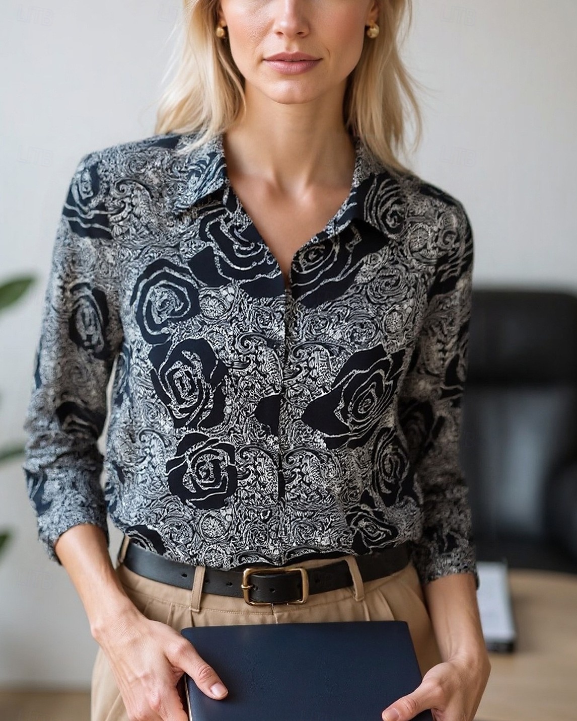 Dame Bluse Dressy topper Chiffongoverdeler Blomstret Fargeblokk Elegant Daglig Stilfull Langermet Skjortekrage Vanlige topper Arbeid Daglig Knapper Trykt mønster Svart Blå Brun Grønn Beige Vår, Høst 2025 - $24.99 –P4