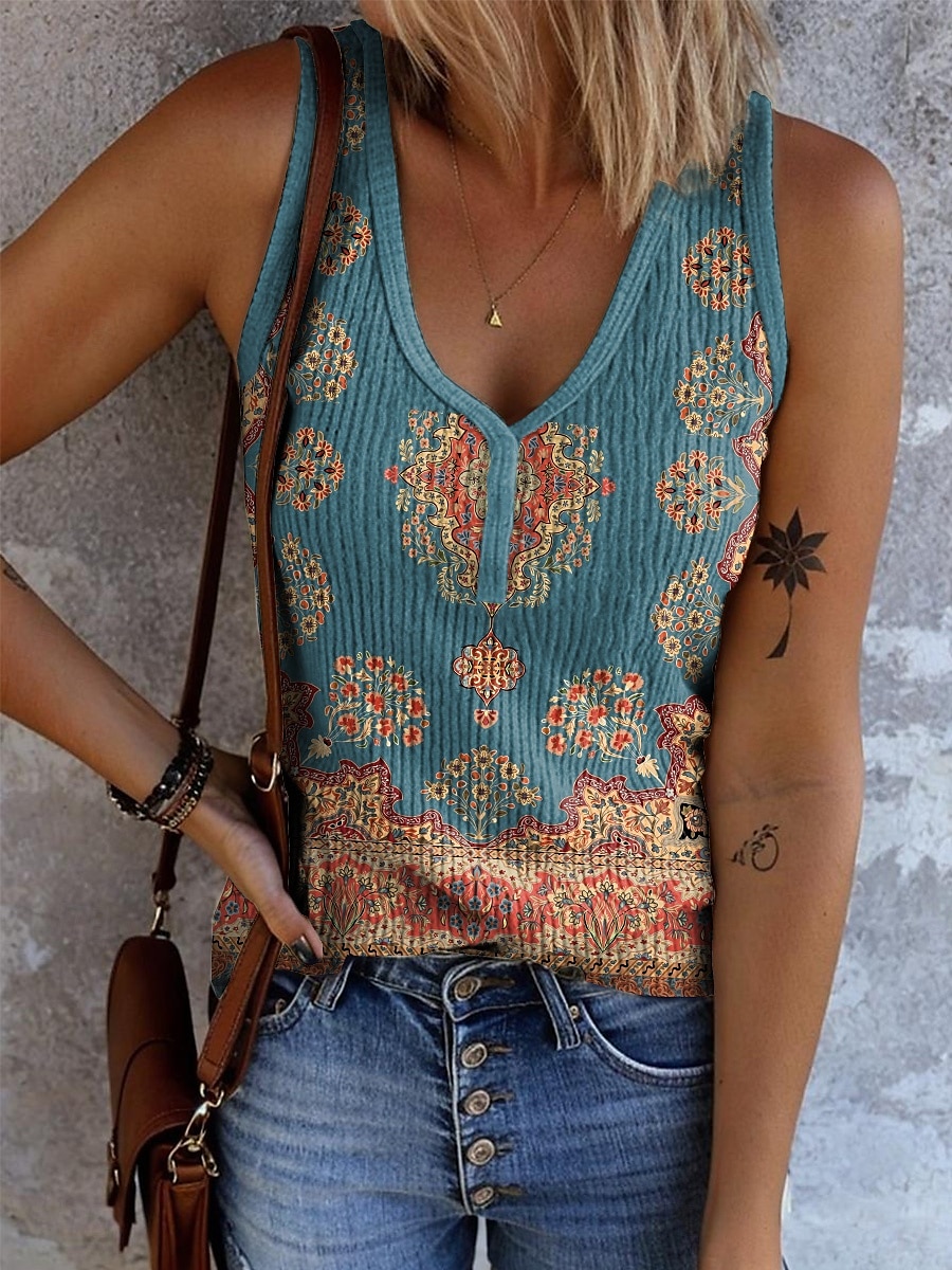 Per donna Canotta a canotta Grafico Geometrico Astratto Bohemien Vintage Elegante Senza Maniche Scollo a V Top Regolari Quotidiano Stampato Bianco Giallo Rosso Blu Arancione Estate Primavera del 2025 a $17.99 –P6