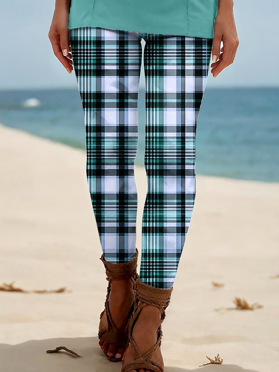 Femmes Leggings Vacances ancien Style Ethnique Longueur complète Taille haute Graphique À carreaux Impression 3D Respirabilité Doux Confortable Élastique Extérieur Vacances Maison Bordeaux Bleu œuf de 2025 ? $19.99 –P2