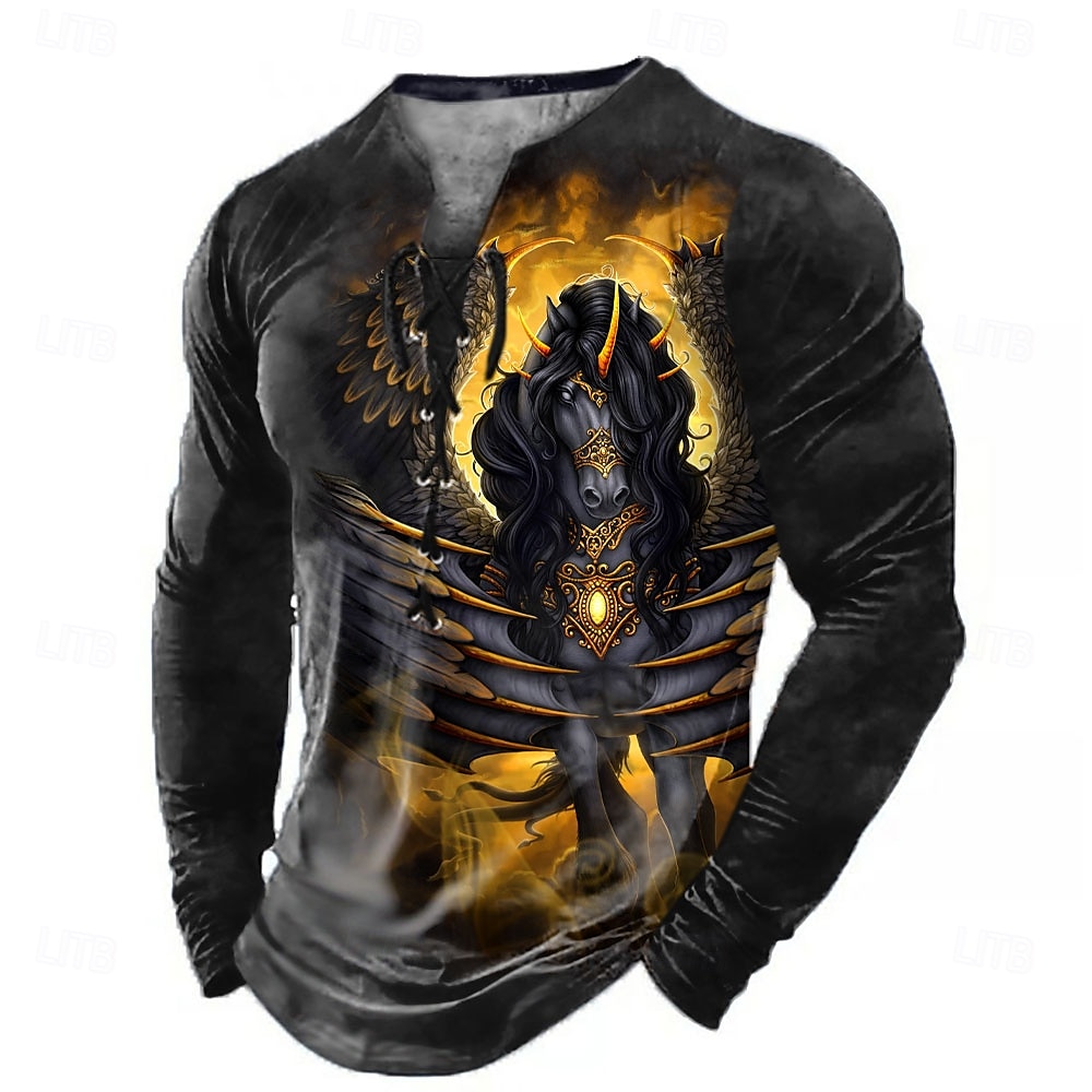 Sarah Richter Halloween Herren Drachen 3D Henley Shirt T-Shirt T-Shirt Langarm T-Shirt 3D-Druck Henley Shirt mit Schnürung am Hals Mode lässig Vintage Retro T-Shirt 2025 - $19.99 –P3