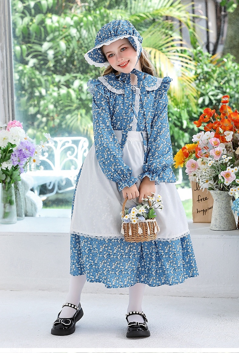 secolul al 19-lea Anii 1800 Vestul Sălbatic Rochie de prerie Set capotă și șorț Pionier Costume de fancy Fete Halloween Carnaval Ziua Mondială a Cărții Ținute pentru evenimente școlare Reconstituire 2025 - $46.99 –P11