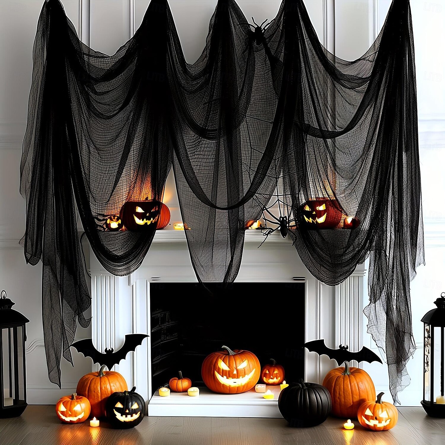 Tenda in garza nera spettrale da 1 pezzo per Halloween, perfetta per decorazioni di case infestate, discoteche e stanze di fuga, tessuto in poliestere, decorazioni di Halloween, contenitore del 2025 a $7.99 –P1