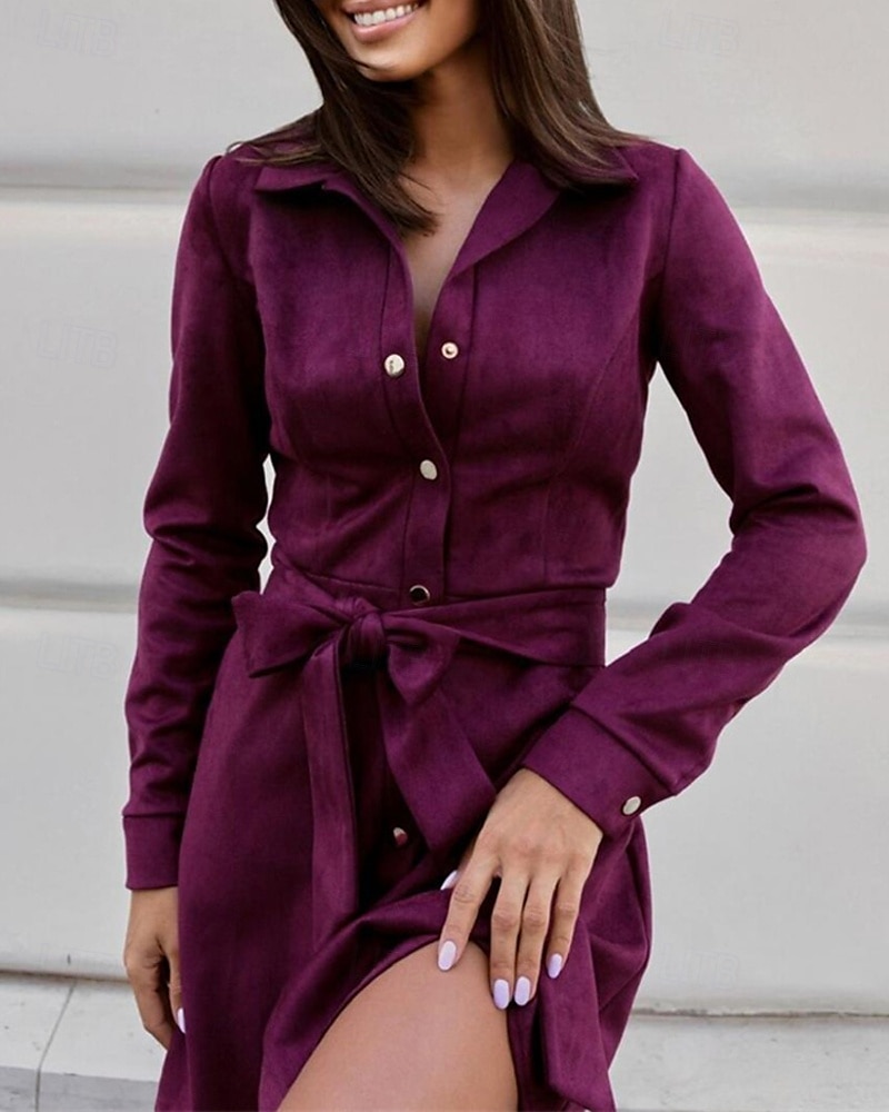 Women's Mini Dress Shirt Dress Casual Dress Fashion Modern Daily Beach Weekend Regular Fit Plain Long Sleeve Shirt Collar Red Brown Spring Fall 2025 - $25.99 –P5