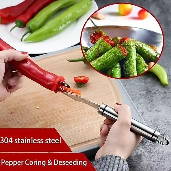 Extractor de semillas de pimiento, 2 unidades, herramienta extractora de corazón de chile de acero inoxidable para pimientos morrones, melón amargo y pimientos verdes, utensilio de cocina fácil para 2025 - $6.99 –P8