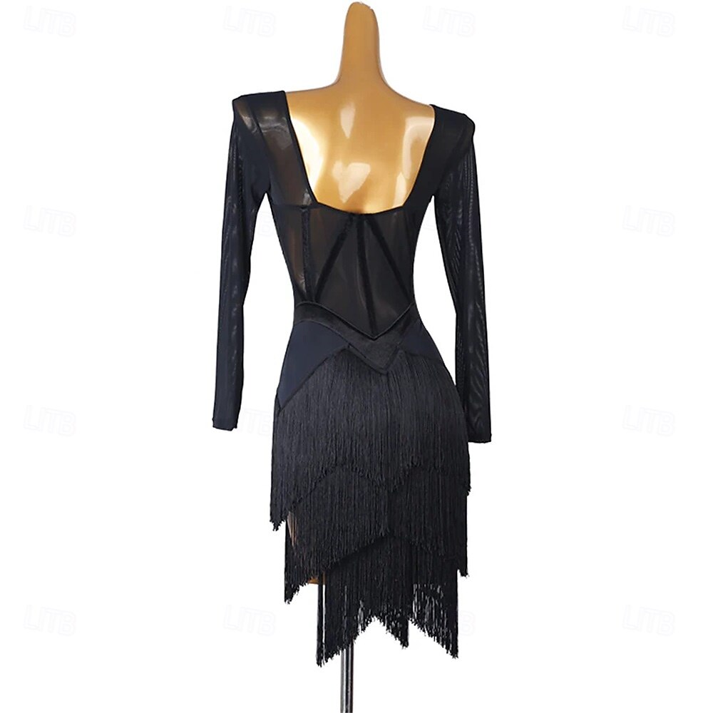 Danse Latine Robe Épissage Femmes Performance Entraînement Soirée manche longue Haut Nylon de 2025 ? $133.99 –P10
