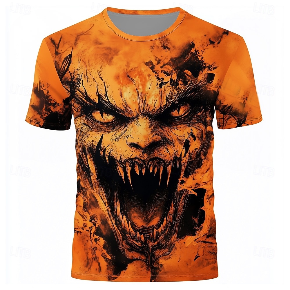 Halloween Voor heren 3D Print Pompoen 3D T-shirt Korte mouw T-shirt 3D-afdrukken Strakke ronde hals Ronde hals Overhemd overdreven Ontwerper Verschrikking Feest Straat Casual Oranje 3 Oranje Oranje 2 2025 - $17.99 –P1