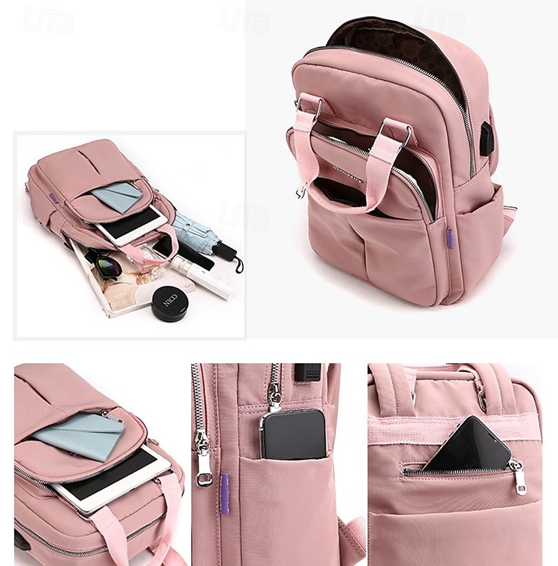 Femmes Sac à Dos Cartable Sac à Dos Fonctionnel Sac à dos scolaire École Quotidien Voyage Nylon Réglable Léger Fermeture éclair Gris foncé Noir Rose Claire de 2025 ? $34.99 –P4