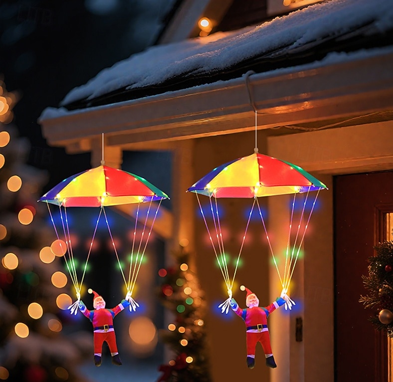 1 kpl jouluinen joulupukin laskuvarjohyppyriipus riippuvalaisin, nahkalankavalaisin, sisä- ja ulkokäyttöön tarkoitettu joulutunnelmavalaisin, aurinko-/AAA-paristokotelo/USB-virtalähde 2026 - $26.99 –P11