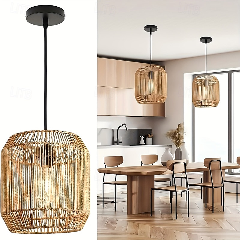Rattan Pendant Light - Boho Lamp Hanging Diameter 26 cm Vintage Ceiling Light Rattan E27 Pendant Light Braided for Dining Table Kitchen Living Room Bedroom Hallway 2025 - $101.99 –P5