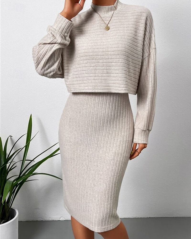 Dámské Sada šatů Slip Dress Na běžné nošení Semiformální šaty Bez vzoru Design Mini šaty Dlouhý rukáv Tričkový Venkovní Rande Černá Nebeská modř Meruňková Jaro Podzim Běžný 2025 - $23.99 –P4