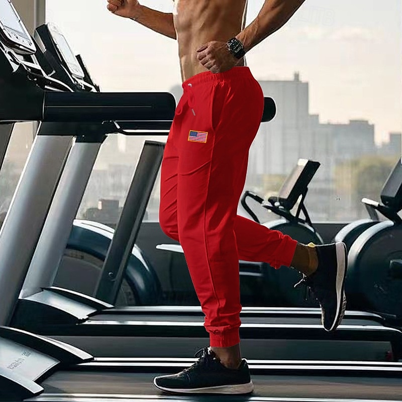 Herr Atletiska byxor Joggingbyxor Joggare Långbyxor Ficka Elastisk midja Snörning Amerikanska flaggan Komfort Utomhussport Dagligen Mode Ledigt Svart Gul Microelastisk 2025 - $18.99 –P20