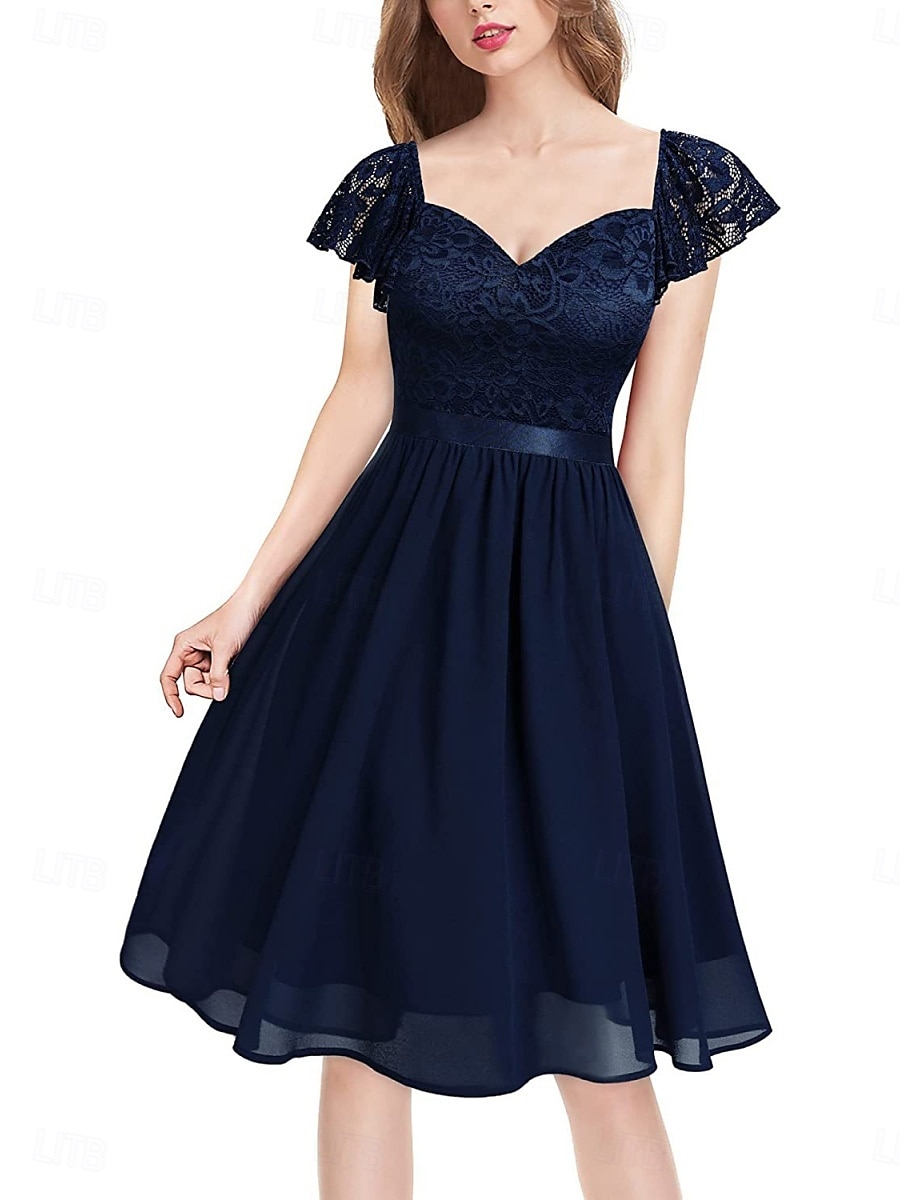 Damskie Sukienka mini Koronkowa sukienka Sukienka koktajlowa Sukienka dla gościa weselnego Szyfon Elegancja Moda Nowoczesny Na zewnątrz Spotkanie towarzyskie Regularny Równina Krótki rękaw W serek 2025 - $26.09 –P6