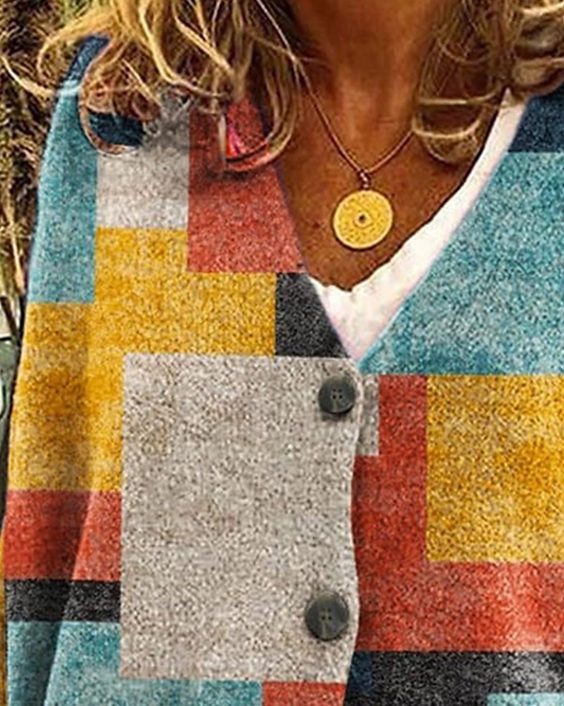 Damen Pullover Strickjacke Mode Streetwear Täglich Karomuster Farbblock Gerippt V Ausschnitt Gestrickt Druck Langarm Normale Oberteile Stricken Ferien Ausgehen Wochenende Gelb Herbst Winter 2025 - $22.99 –P2
