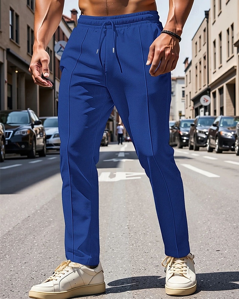 Herren Jogginghose Hose Faltenhose Waffelhose Tasche Elastischer Bund Kordelzug Einfach Komfort Sport im Freien Täglich Mode Lässig Schwarz Weiß Mikroelastisch 2026 - $17.99 –P9