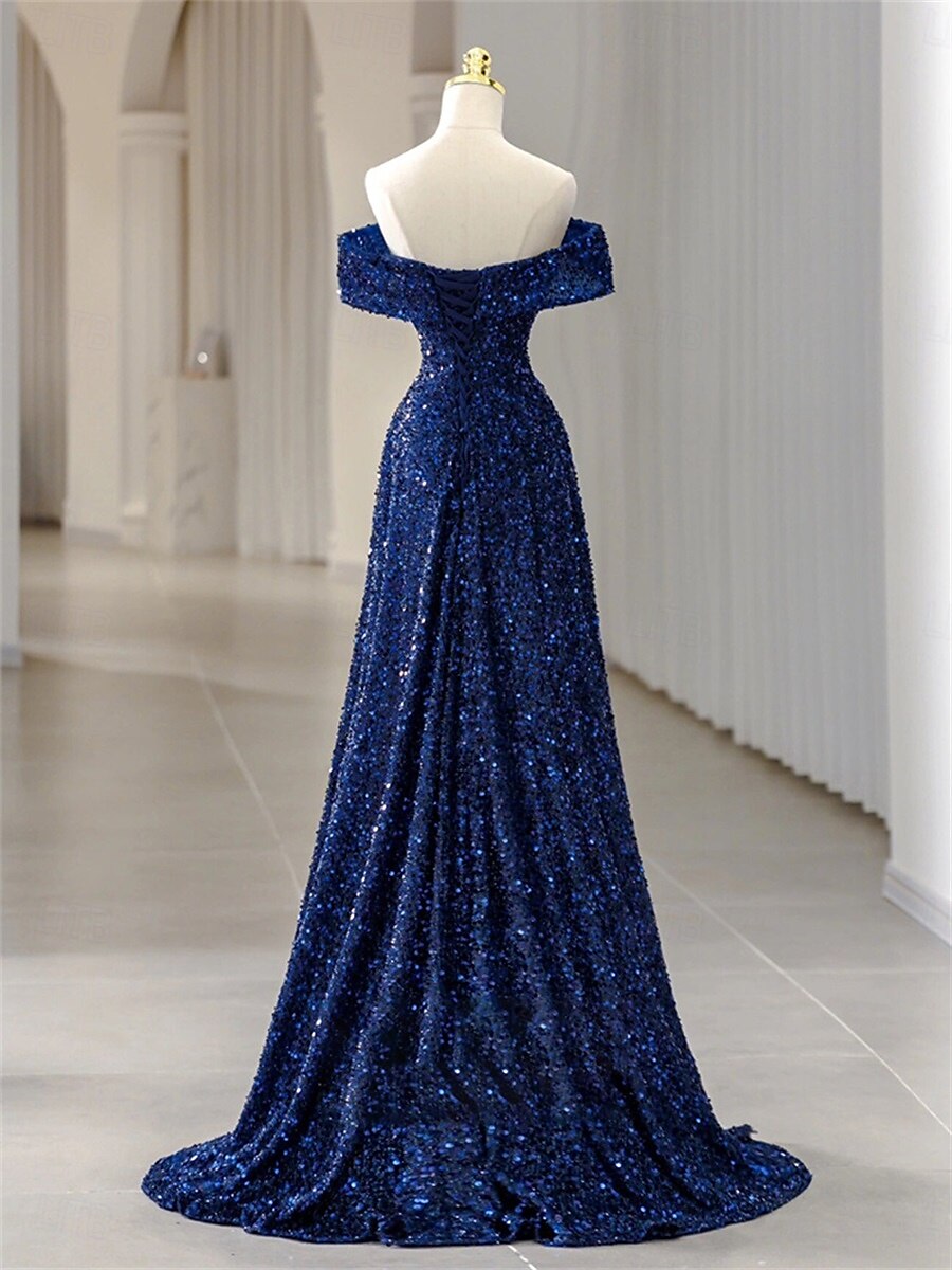 A-Linie Meerjungfrauenschnitt Abendkleid Elegant Kleid Formell Hochzeit Bodenlang Ärmellos Schulterfrei Paillettenbesetzt Rückenfrei mit Falten Paillette 2025 2025 - $129.99 –P3
