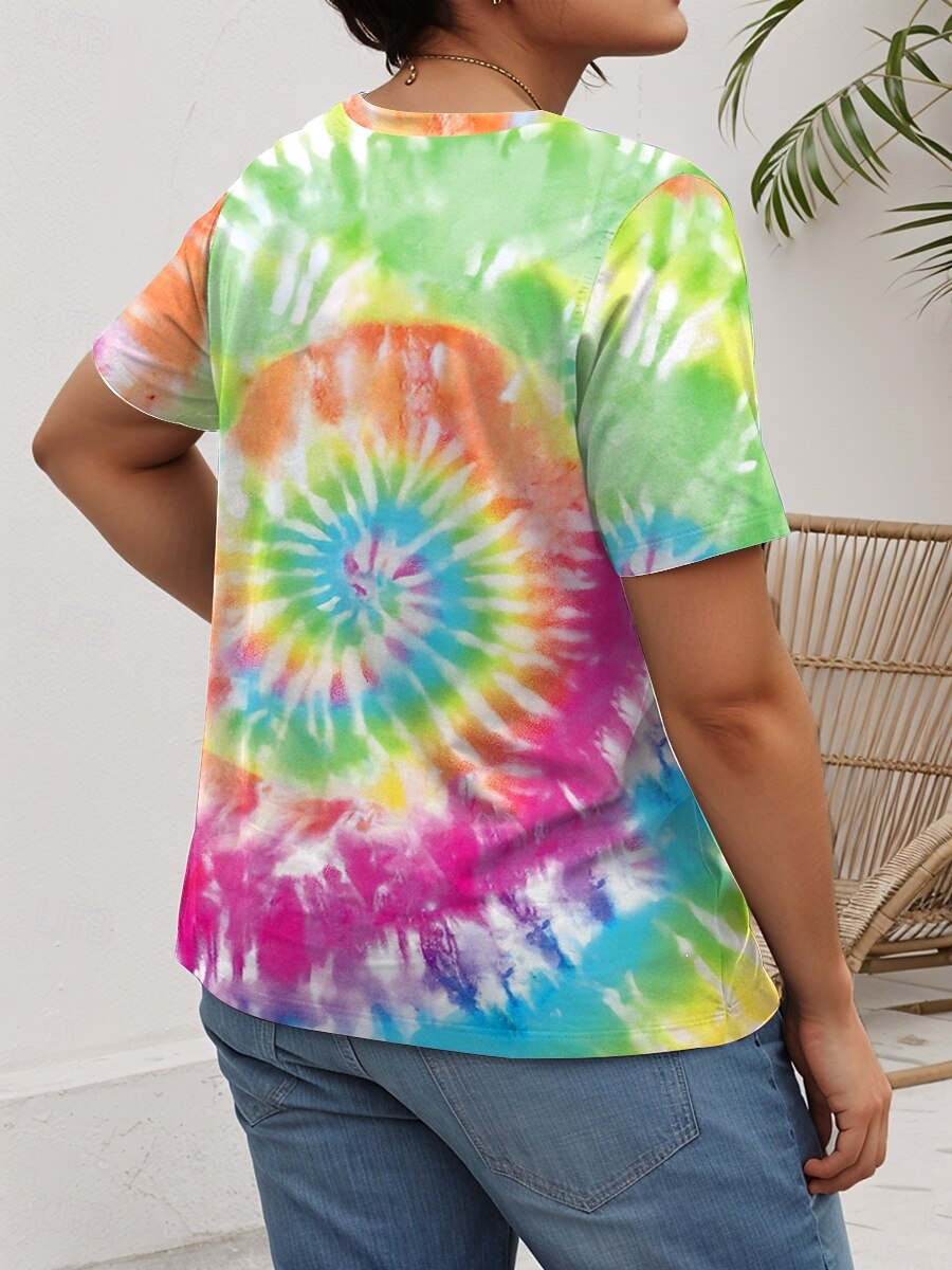 T-shirt grande taille pour femme, imprimé graphique, manches courtes, col ras du cou, décontracté, quotidien, polyester, automne, jaune, rose de 2025 ? $19.99 –P2