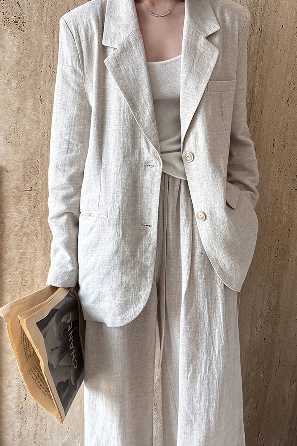 Blazer de lino y tencel para mujer, transpirable, con bolsillos y botones, elegante, vintage, a la moda, para uso diario, color liso, formal, para oficina o carrera, informal, de botonadura sencilla, 2026 - $81.99 –P15