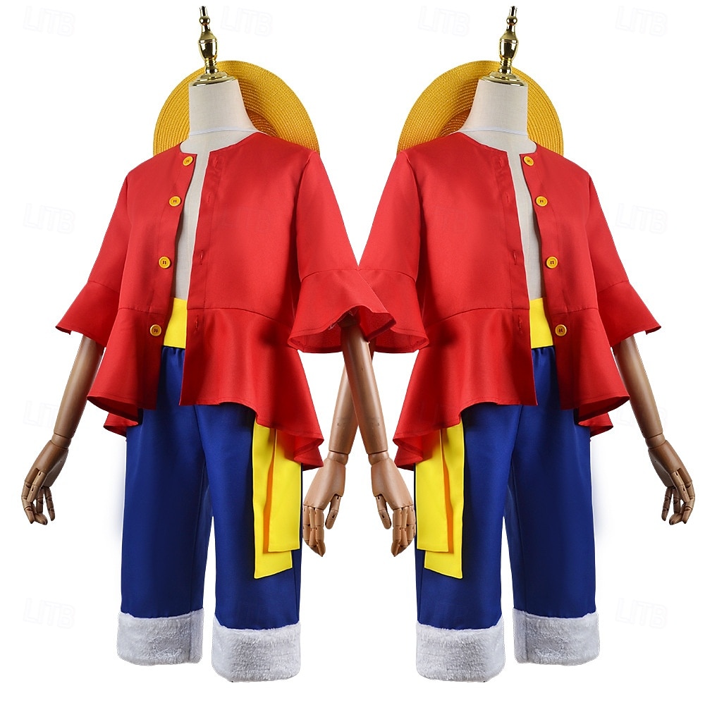 One Piece Monkey D. Luffy Solguden Luffy Animé Byxa Hattar Kläder Cosplay-kostymer Halloween Karnival Prestanda Topp Byxor Skärp Till Herr Pojkar Barn Vuxna 2025 - $51.99 –P2