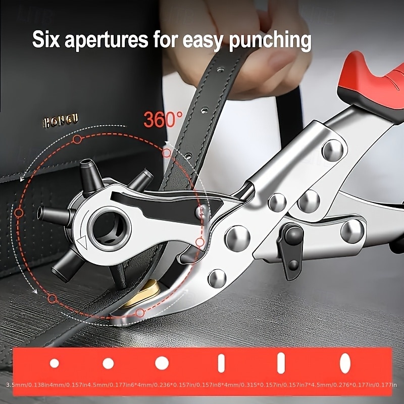 1pc Heavy-Duty Faux Leather Belt Hole Punch Pliers  Rotary Steel Hand Tool with Red Rubberized Grip for Belts Sewing Projects & Crafting  Perfect Gift for DIY Enthusiasts Faux Leather Hole Punch 2025 - $21.99 –P5