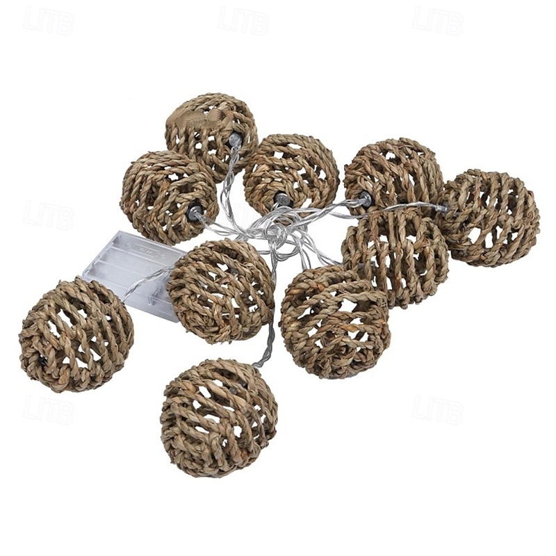 Rattan Wire Ball Style Decorative Lantern String Lights - 10 Lights Globe Rattan Wicker Ball String Lights Indoor Outdoor Patio String Light for Home Pergola Porch Party Backyard 2025 - $32.99 –P17