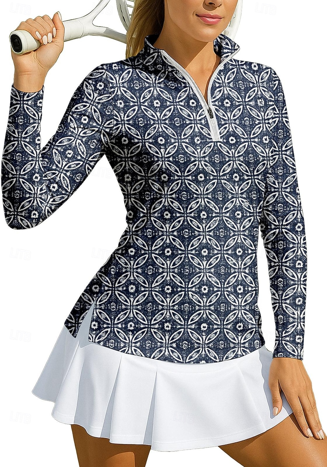 Per donna Geometrico Cerchio Maglietta sportiva Polo da golf Maglia da tennis Maglietta da tennis Manica Lunga Cerniera Floreale UPF50+ Resistente ai Raggi UV Alta elasticità Traspirante Tennis Golf del 2026 a $25.99 –P1