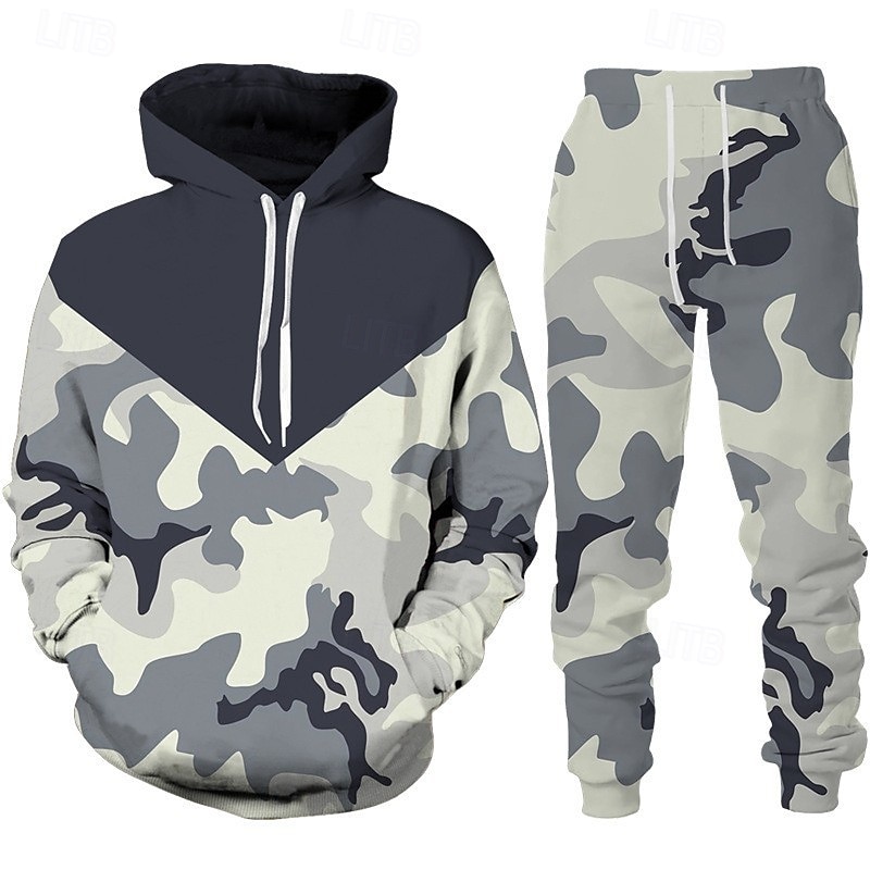 Męskie Dres Zestaw strojów Zestaw bluzy Bluza Na zewnątrz Codzienny Sport Kieszeń Ściągana na sznurek Kamuflaż Czarny Ciemnozielony Pomarańczowy Druk graficzny Poliester Odzież sportowa Moda Moda 2025 - $34.99 –P3