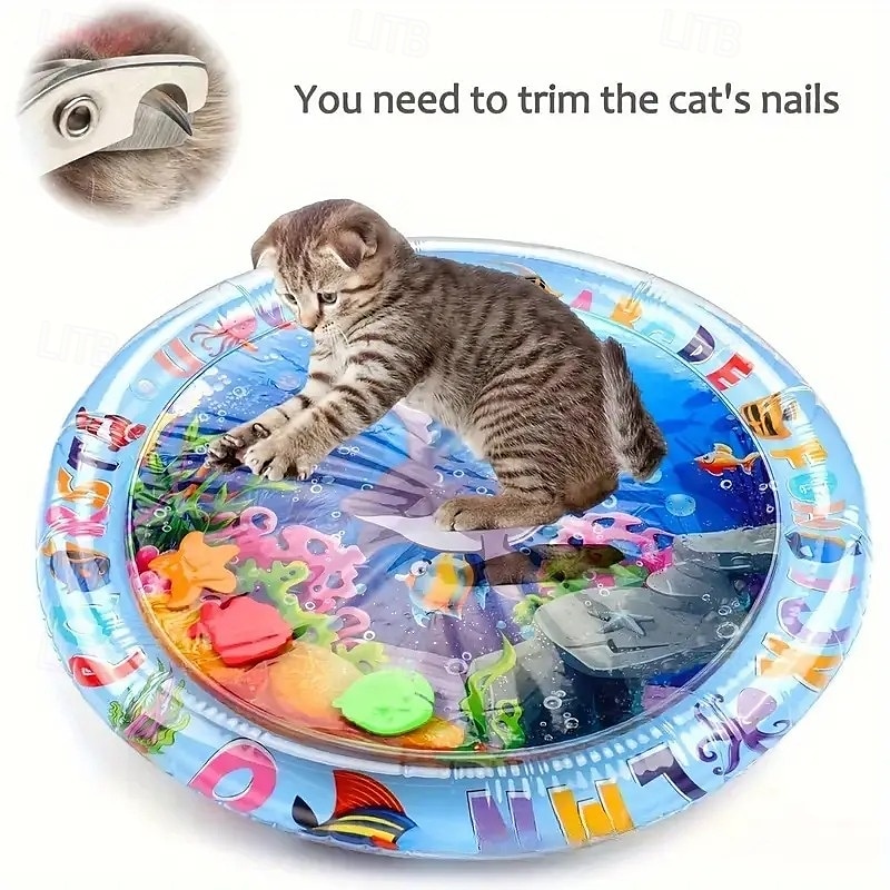 25,6 inch verkoelende huisdierenmat, watermat met oceaanthema voor huisdieren, verkoelend interactief speelgoed met drijvend visontwerp, cartoon-maritieme patronen voor katten &kleine tot grote 2025 - $13.99 –P4