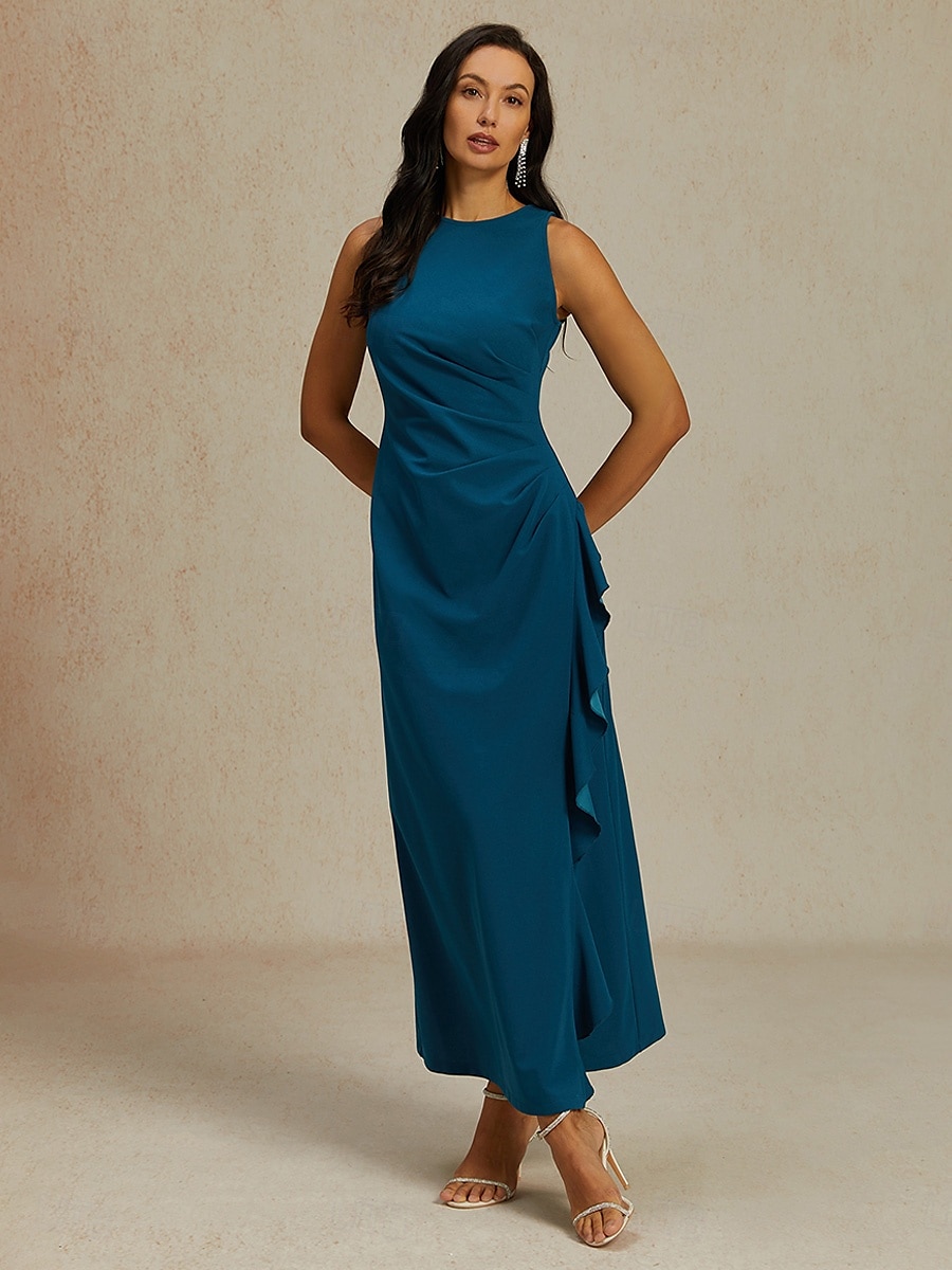 Dámské Maxi šaty Plášťové šaty Elegantní Večírek Semiformální šaty Svatební host Koktejlový večírek Pevná barva Bez rukávů Tričkový Úzký výstřih Inkoustová modř Léto Jaro Podzim 2025 - $99.99 –P6