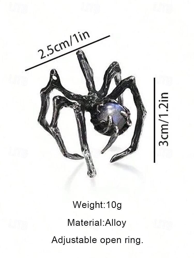 2025年 レディースハロウィンスパイダーリングセット - ゴシックパンクスタイルの調節可能なオープン合金リング、黒と白の宝石スパイダーデザイン。コスチュームパーティー、コスプレ、不気味な夜のお出かけに最適。  コレクション – $7.99 –P8