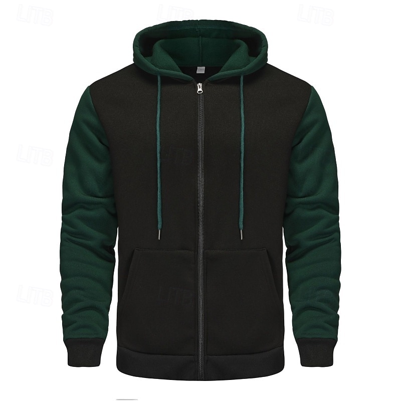 Per uomo Felpa con cappuccio Felpa con cappuccio a zip intera Felpa con cappuccio in pile Rosso Verde scuro Grigio chiaro Grigio scuro Caffè Con Cappuccio Semplice Patchwork Blocco di colore Sport del 2025 a $25.99 –P2