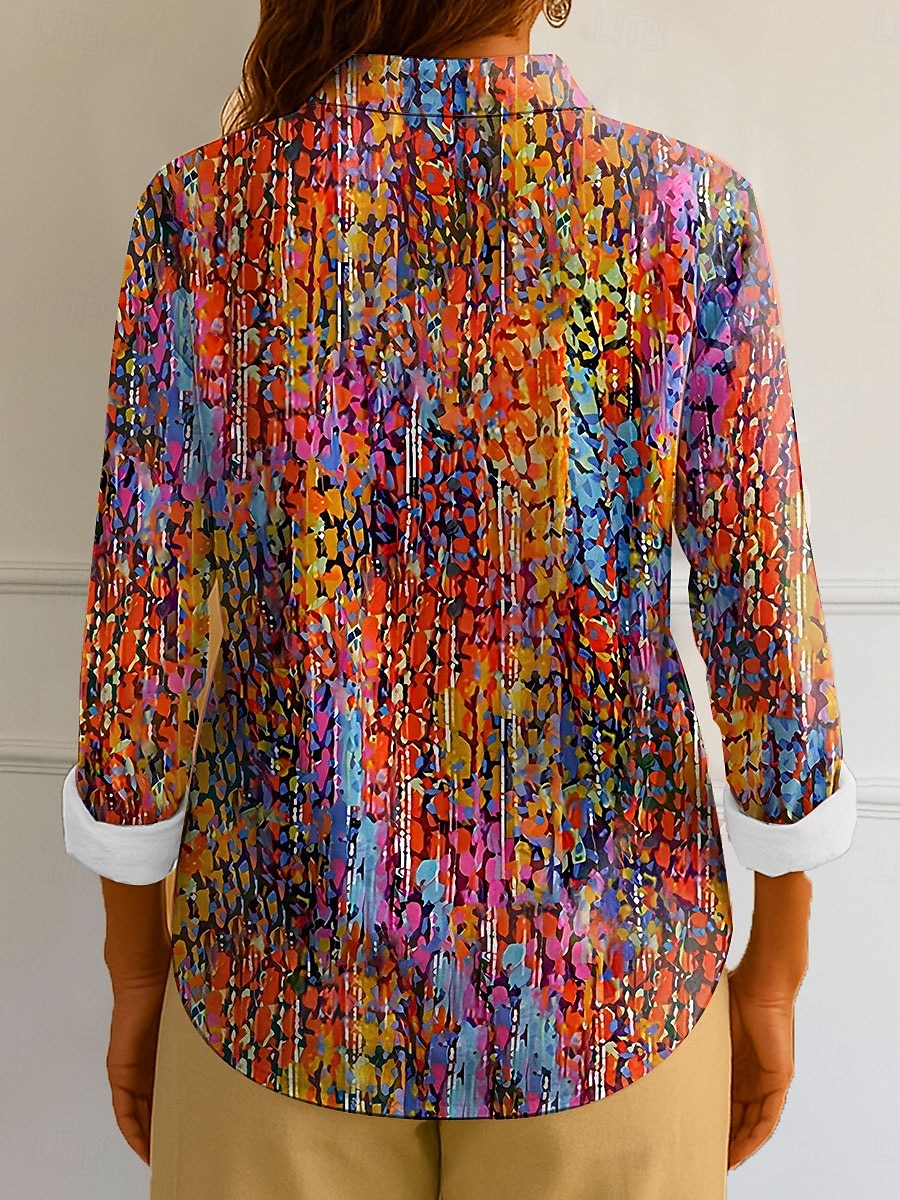 Femmes Chemise A Ombre Graphique Élégant ancien Tropical manche longue Col de chemise Hauts Réguliers Travail Quotidien Boutons Imprimé Bleu Violet Orange Vert Été Printemps de 2025 ? $32.99 –P2