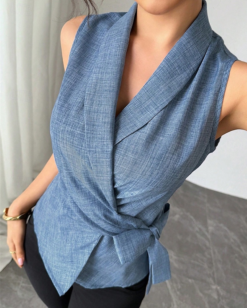 Women's Shirt Summer Tops Plain Daily Stylish Basic Short Sleeve V Neck Regular Tops Work Daily Holiday Tunic Blue Spring Fall 2025 - $21.99 –P5