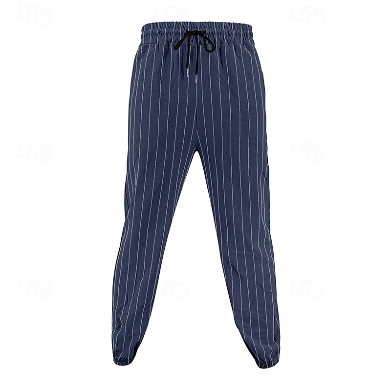 Homens Calças de linho Calças Calça verão Bolsos Cintura elástica Com Cordão Listrado Conforto Respirável Comprimento total Ao ar livre O negócio Diário Férias Negócio Preto Branco de 2025 por $23.99 –P5