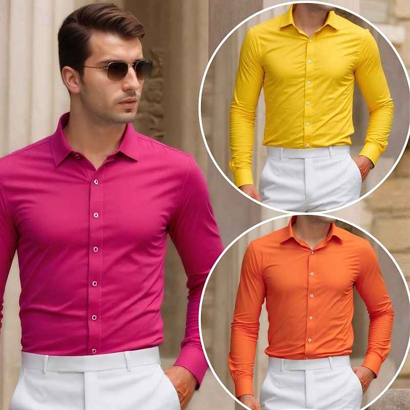 Men's Shirt Dress Shirt Tuxedo Shirts Solid / Plain Color Office & Career Daily Wear Green+Pink+Orange Green+Pink+Yellow Green+Orange+Yellow Pink+Orange+Yellow Long Sleeve Shirt Collar All Seasons 2026 - $42.99 –P4
