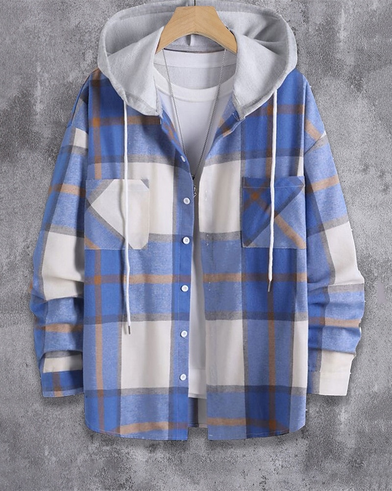 Voor heren Lichtgewicht jack Overhemdjack Vrijetijdsjas shacket Vakantie Dagelijks Ademend Zak Lente Herfst Ruitjes Modieus Klassiek Capuchon Normaal Wijn Rood blauw Groen Jacks 2025 - $27.99 –P7