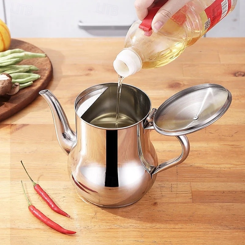Oliatore in acciaio inox, filtro per olio denso, dispenser per salsa di soia a prova di perdite con filtro a rete, contenitore per condimenti multiuso per cucina domestica, brocca riutilizzabile per del 2025 a $15.99 –P8