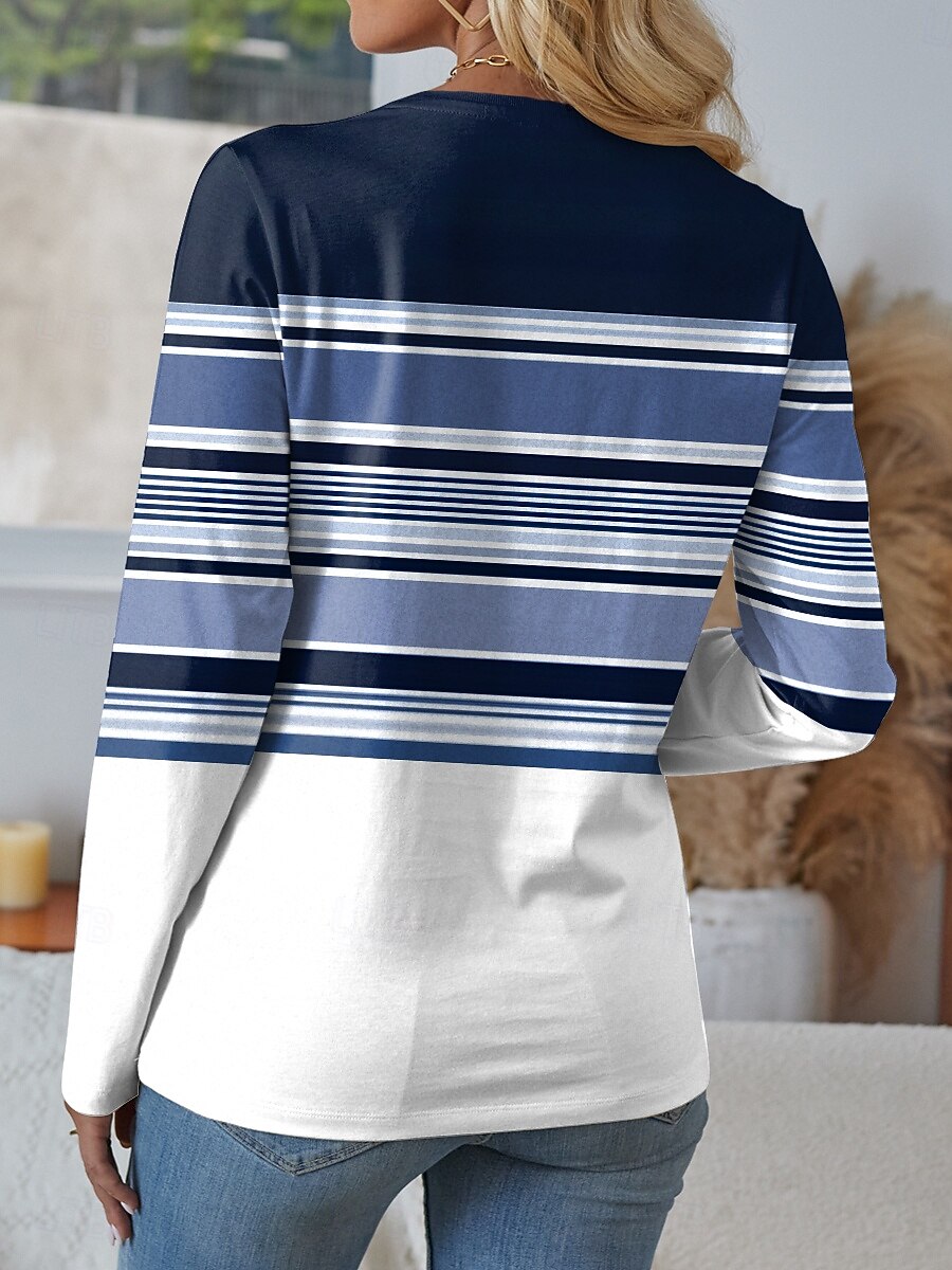 Dámská blůza tunika V krk dlouhý rukáv knoflíky grafika geometrická vintage módní casual klasické trička každodenní patchwork potisk modrá fialová hnědá zelená jaro podzim zima 2025 - $24.99 –P2