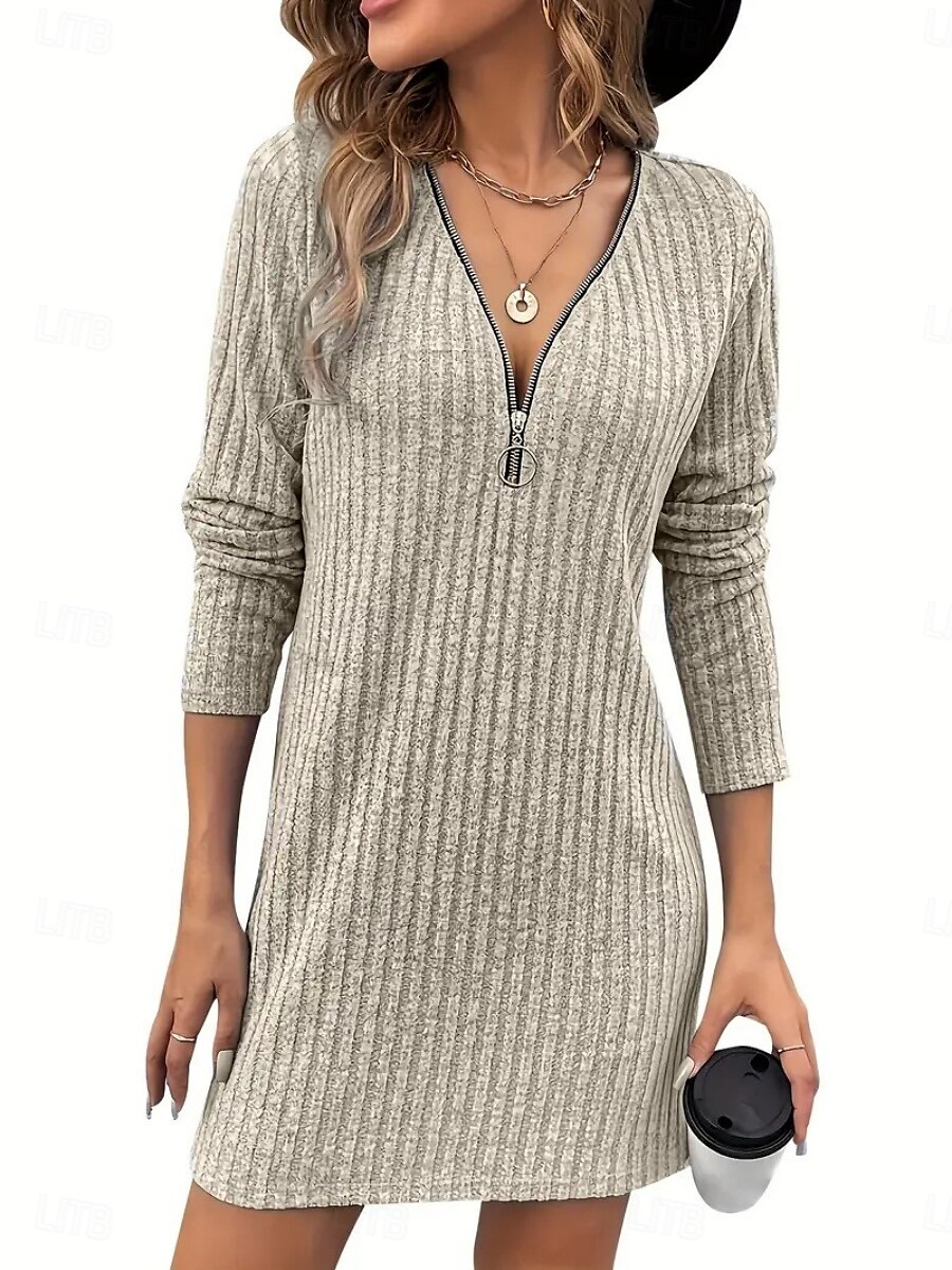 Femmes Mini Robe Robe Tricot Robe Décontractée Robe d'Hiver Mode Moderne Quotidien Date Week-end Coupe régulière Uni manche longue Col en V Noir Abricot Printemps Automne Hiver de 2025 ? $19.49 –P4