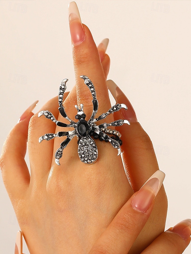 2025年 女性用ハロウィンスパイダージュエリーセット - ゴシックビーズチョーカー、調節可能なブレスレットとステートメントリング、コスチュームパーティー、コスプレ、不気味な夜のお出かけに最適な合金ラインストーンデザイン  コレクション – $14.99 –P5