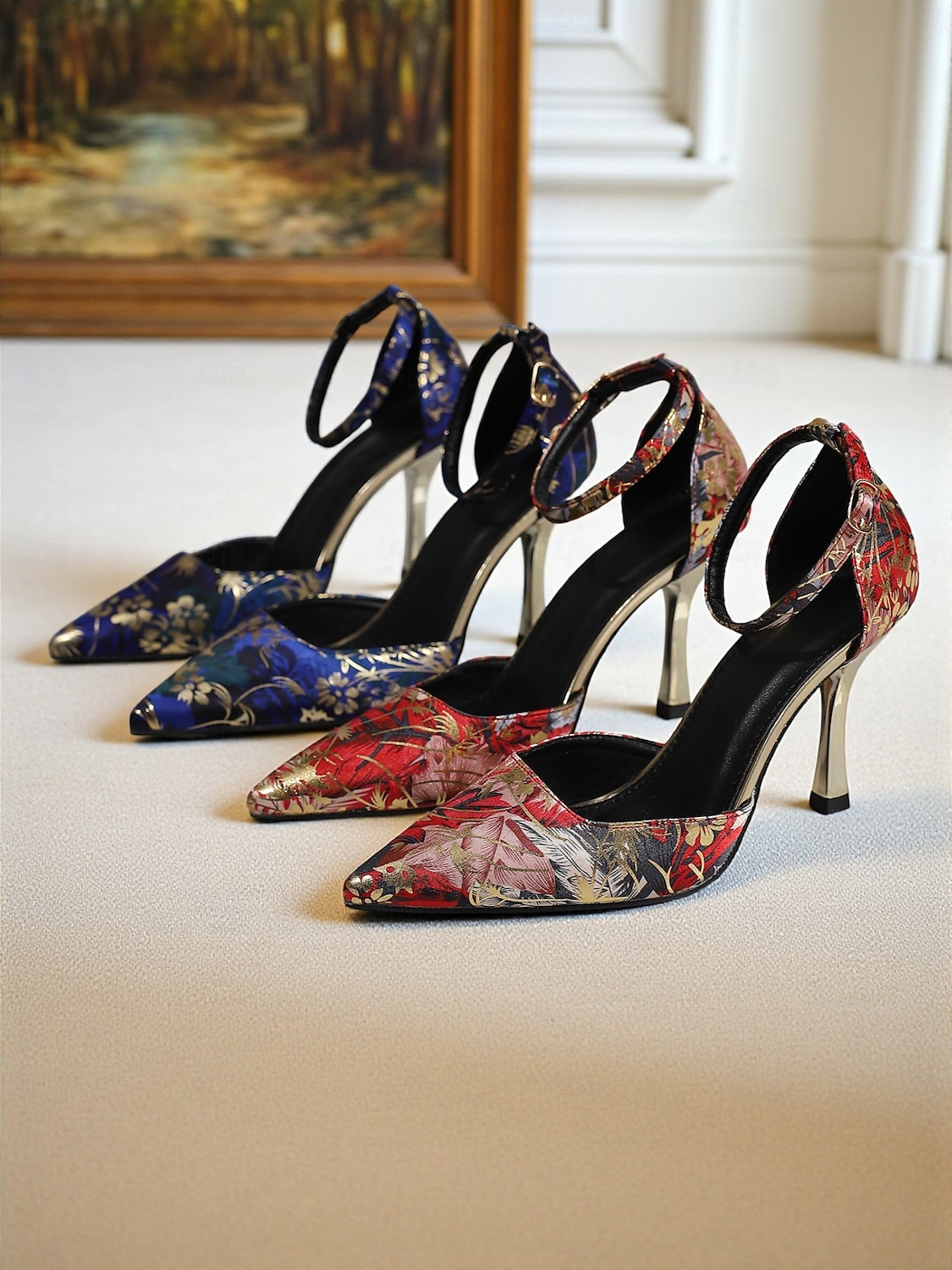 Per donna Tacchi Quotidiano Floreale Fibbia Stiletto Punta a Punta Moda Camminata Raso Fibbia Rosso scuro Blu del 2025 a $42.99 –P1