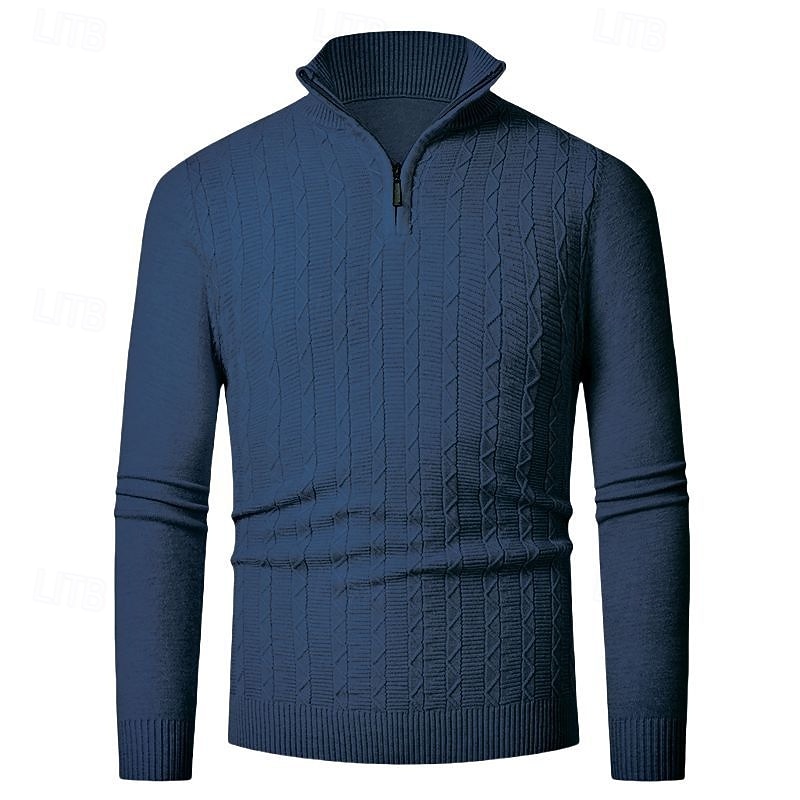 Men's Pullover Sweater Jumper Quarter Zip Sweaters Knit Sweater Cable Knit Regular Tops Knitted Plain Quarter Zip Fashion Casual Vacation Daily Wear Clothing Apparel Fall Winter Black Navy Blue S M L 2026 - $26.99 –P10