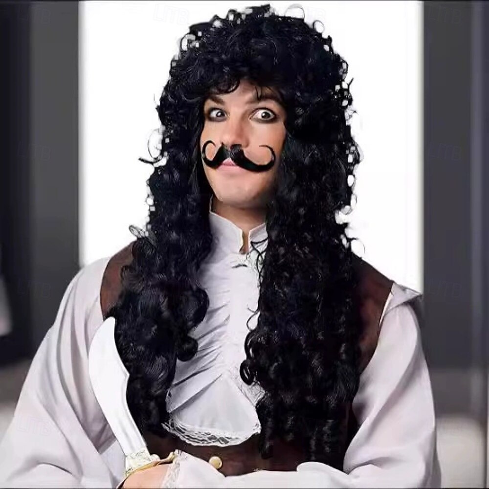 Piratenkapitän Herrenperücke Cos langes lockiges Haar Clown schwarz Halloween Punkrock Kopfbedeckung 2025 - $23.99 –P1