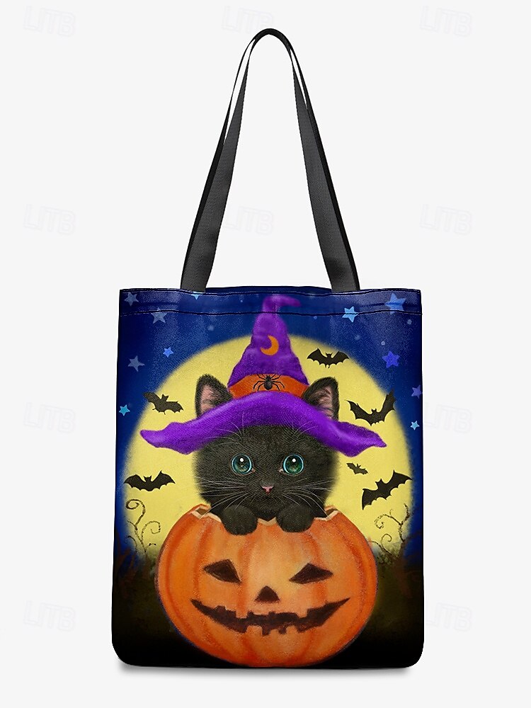Halloween-Tragetasche für Damen mit süßem Katzenaufdruck von Kayomi Harai, große Canvas-Umhängetasche für Süßes oder Saures und Partys 2025 - $14.99 –P9
