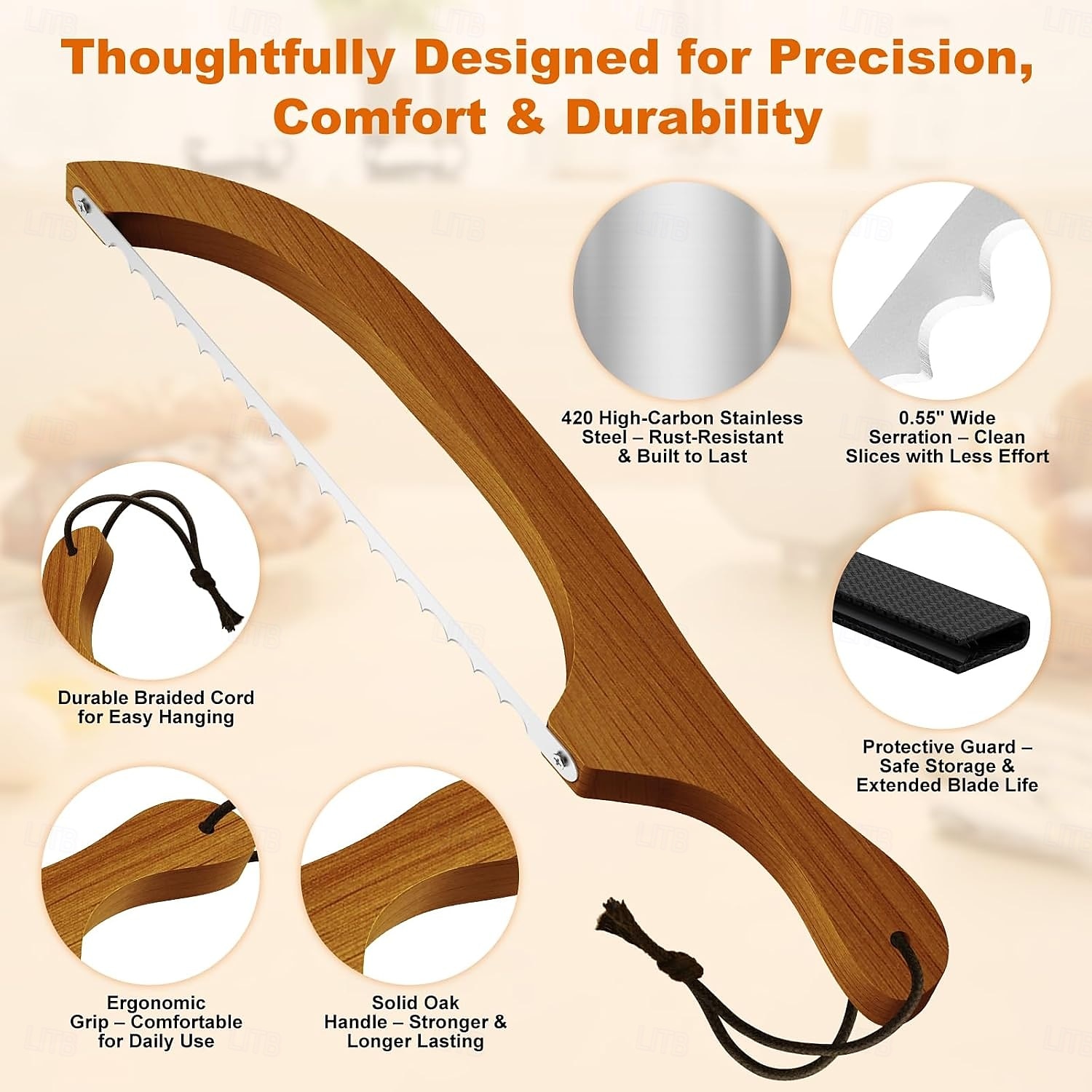 Coltello per pane fatto in casa, con lama in noce e seghettata in acciaio inox ultra affilata, coltello per pane a lievitazione naturale per bagel, baguette e pagnotte rustiche - colore noce del 2025 a $13.99 –P4